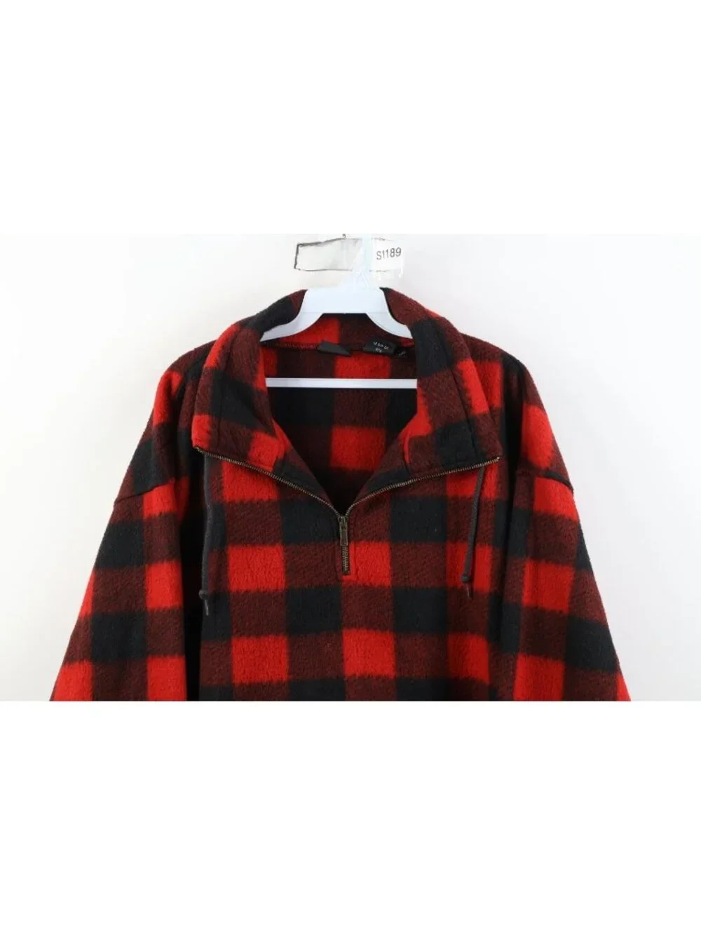 Vintage 90s Streetwear Mens Medium Faded Buffalo Plaid Fleece 1/4 Zip Sweater